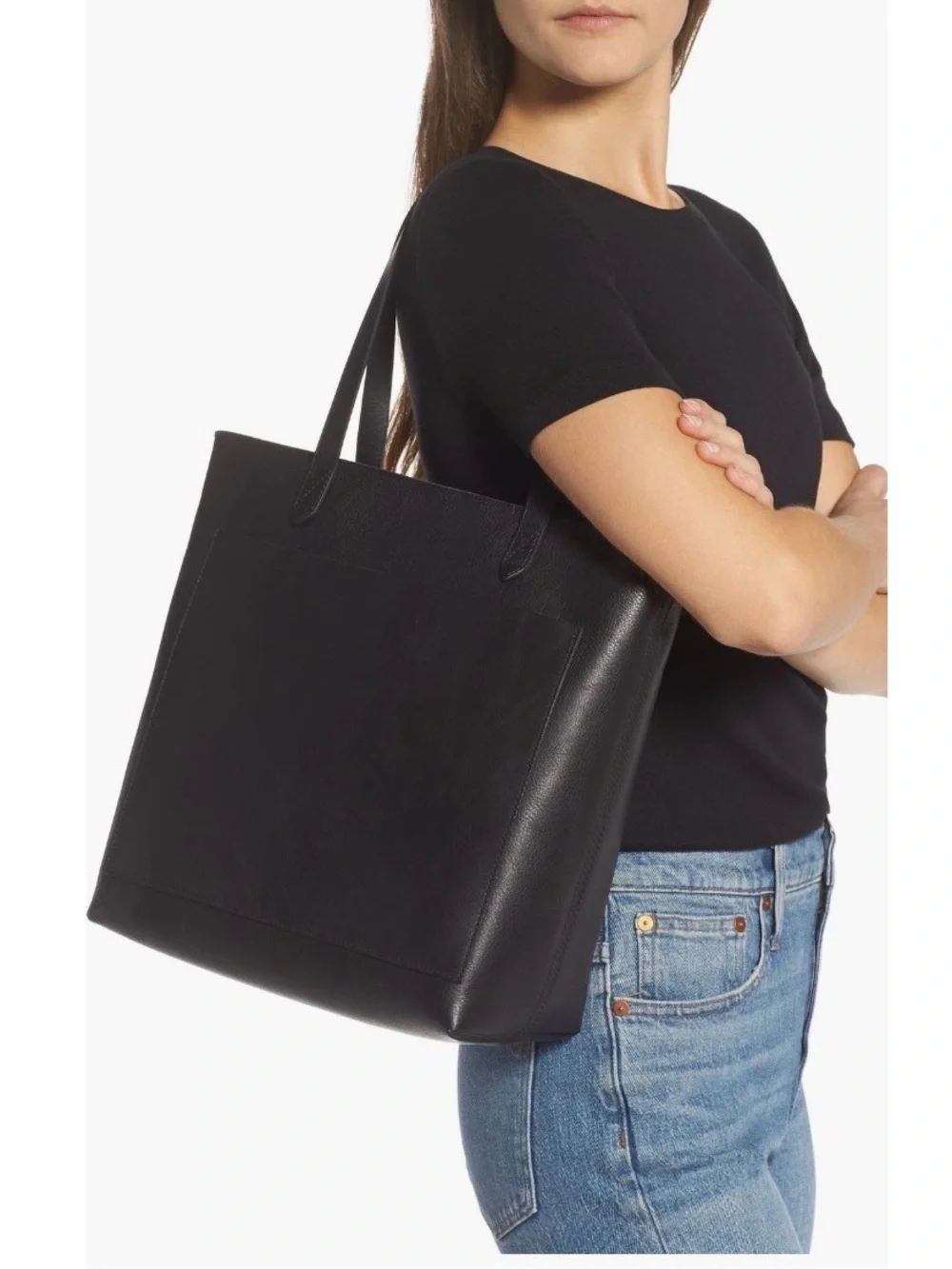 Madewell Black Leather Tote with Adjustable Strap